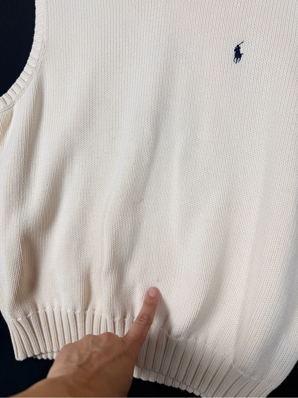 Polo by Ralph Lauren Cream V-Neck Sweater Vest with Navy Pony like new **